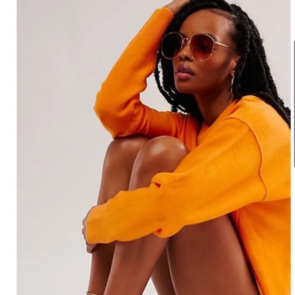 Luna Pullover Sz L Bright Marigold Free People NWOT Oversized - Picture 3 of 6
